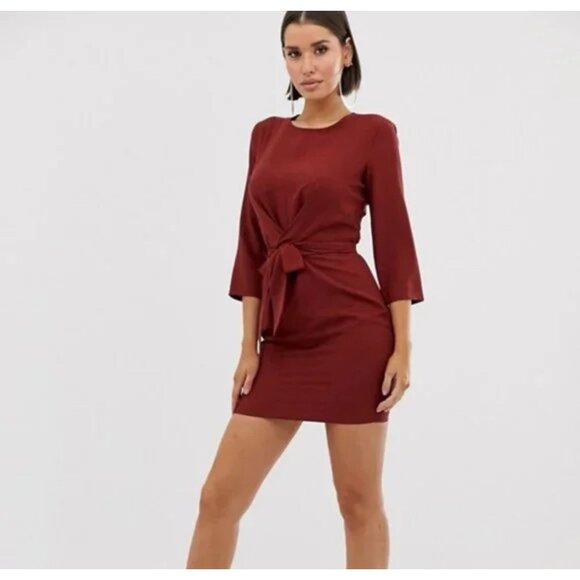 TopShop Dress US 4 Burgundy Wine Peep Front Back NWT Washable - Picture 1 of 7